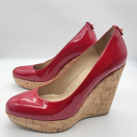 STUART WEITZMAN Corkswoon Patent Wedge Pump Pimento Size 8 Medium - Picture 3 of 11